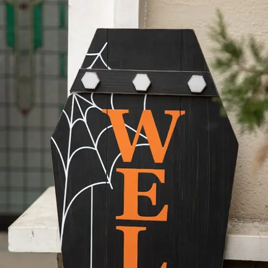 Glitzhome&reg; 42" Halloween Wooden Welcome Coffin Porch D&eacute;cor {5}