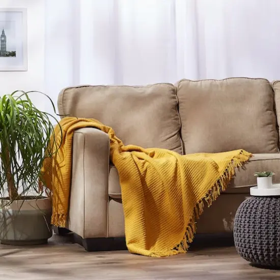 DII&reg; Honey Gold Solid Ribbed Throw {6}