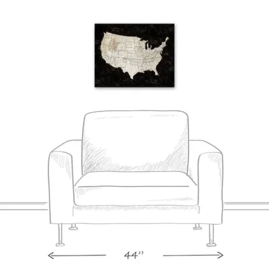 Black United States Map 20" x 16" Canvas Wall Art {4}