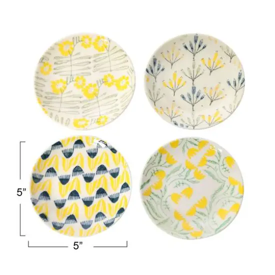 Hello Honey® Flower Design Hand Stamped Stoneware Plate Set {6}