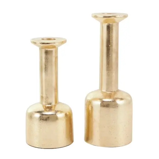 Gold Aluminum Taper Candle Holder with Rounded Bases Set {1}
