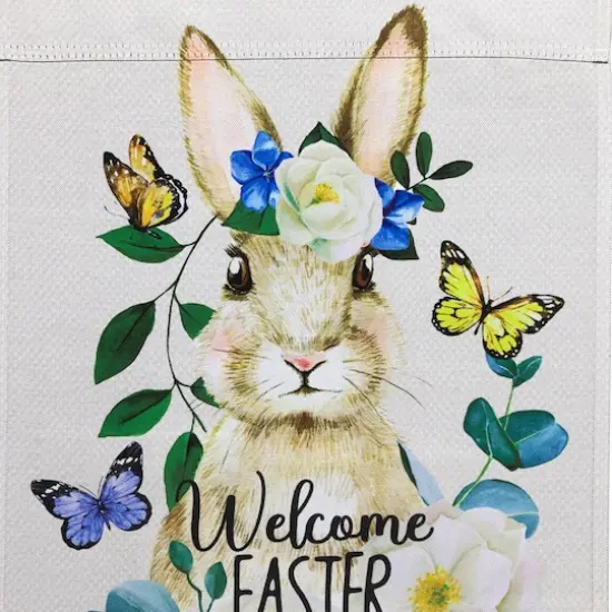 Beige Welcome Easter Floral Bunny & Butterflies Garden Flag {4}