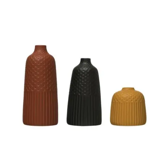 Hello Honey&reg; Embossed Stoneware Vases with Fluted & Polka Dot Designs Set {1}