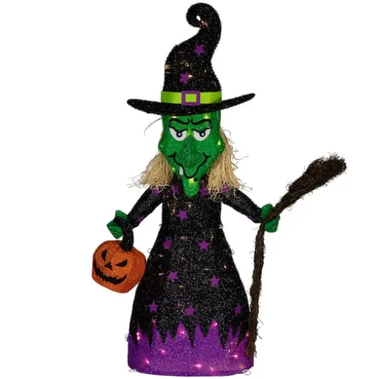 39" LED Lighted Witch with Broom Outdoor Halloween Decoration, Clear LED Lights {1}