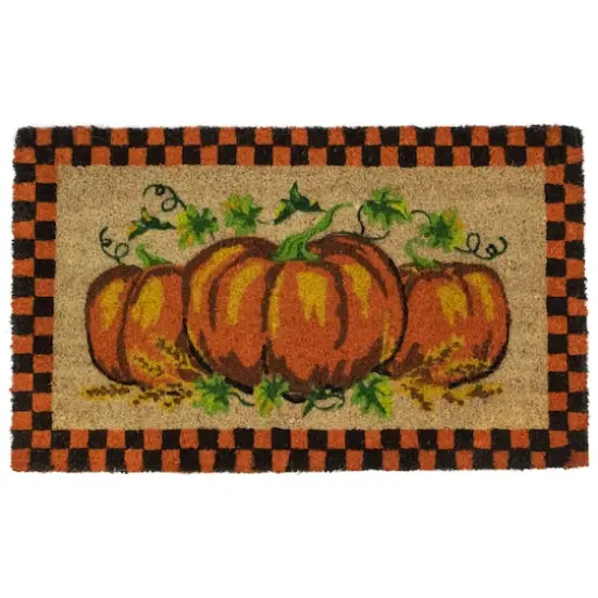 Orange & Black Checkered Fall Harvest Pumpkin Doormat {1}