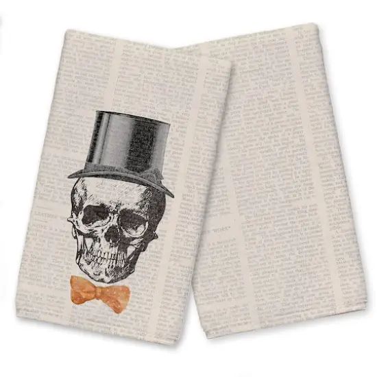 Skull Tophat Newspaper Bowtie Tea Towel Set {1}