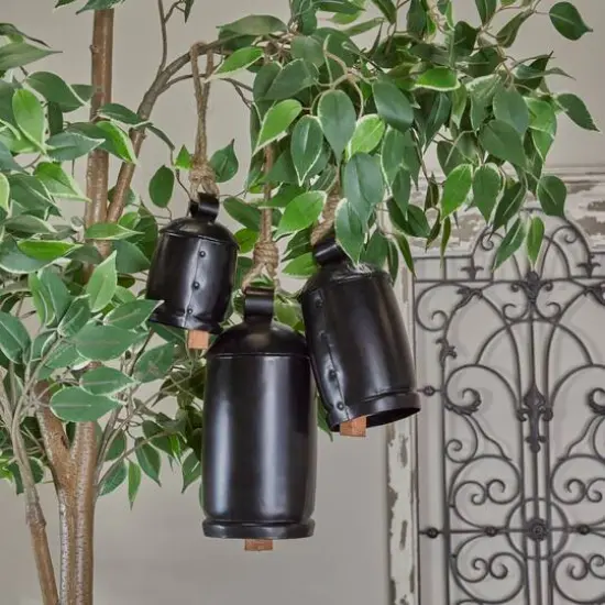 Black Metal Bohemian Decorative Cow Bell, Set of 3" 13", 8", 7" {8}