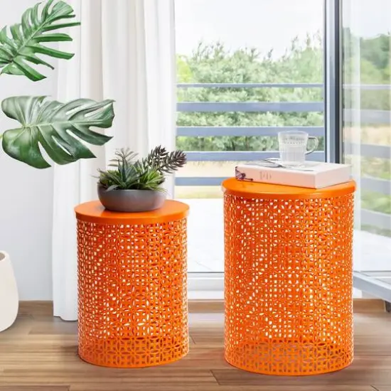 Glitzhome&reg; Multi-Functional Metal Accent Table Set Orange {3}