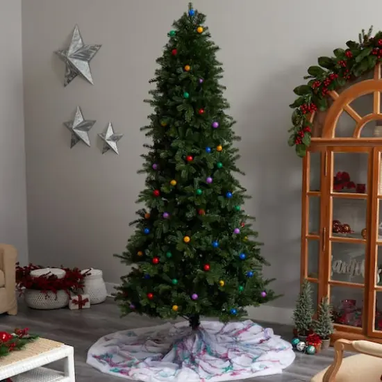 8.5ft. Pre-Lit Montana Mountain Fir Artificial Christmas Tree, Multicolor LED Lights & Globe Bulbs {9}