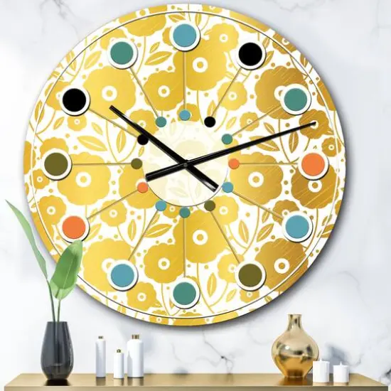 Designart 'Golden Floral I Mid-Century Modern Wall Clock {1}