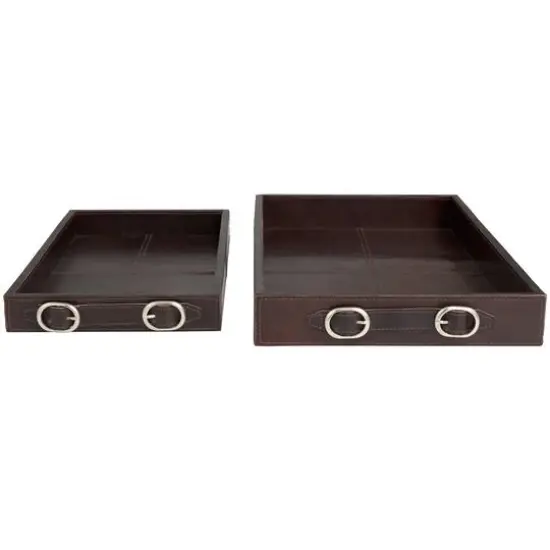 Leather Nesting Tray with Buckle Handles D&eacute;cor Set Dark Brown {6}