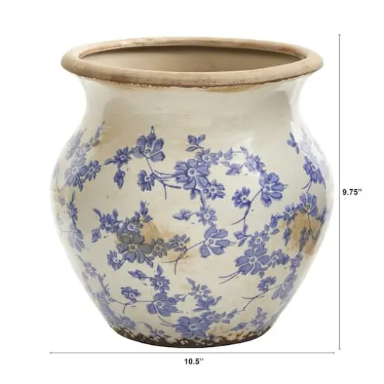 10.5" Tuscan Ceramic Blue Scroll Urn Vase {3}