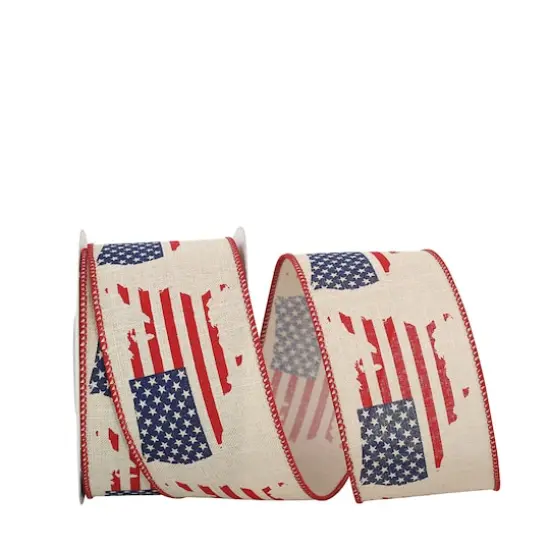 JAM Paper 2.5" x 10yd. Red, White & Blue Map America Wired Ribbon {1}