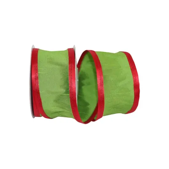 JAM Paper 2.5" x 10yd. Lime & Red Wired Grand Edge Dupioni Ribbon {1}