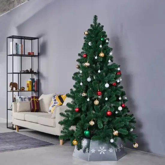 26.5" Silver Metal Hexagonal Christmas Snowflakes Tree Collar {3}