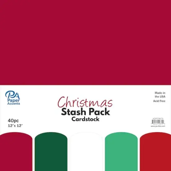 PA Paper&trade; Accents Christmas Stash Pack 12" x 12" Cardstock, 40 Sheets {1}