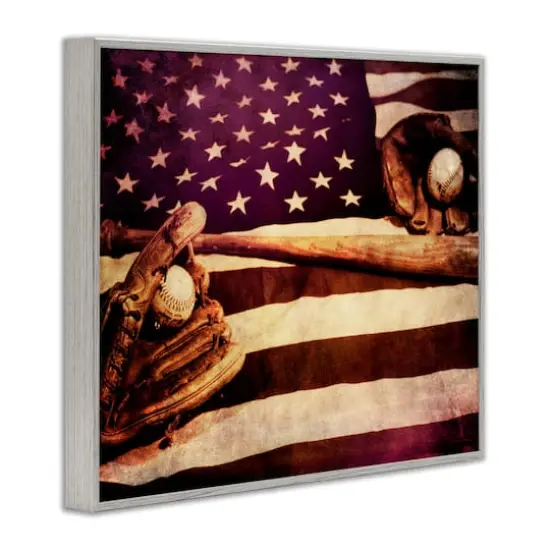 Stupell Industries American Flag Stripes Stars Baseball Mitt Sports Motif Framed Giclee Art Gray {4}