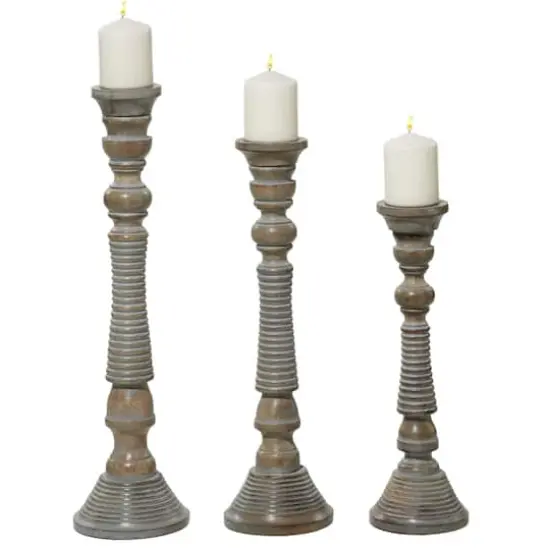 Light Gray Mango Wood Traditional Candle Holder Set {1}