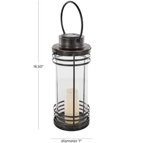 17" Black Metal Candle Lantern with Round Outlines {9}