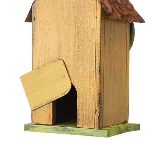 Glitzhome&reg; 9.75" Yellow Distressed Bird & Tree Birdhouse {7}