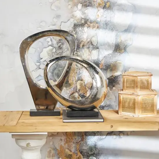 Geometric Abstract Metal Tabletop Sculpture Set Silver {3}