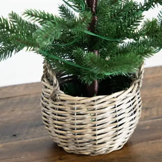 1.5ft. Pre-Lit Artificial Mini Christmas Tree in Basket with 20 Warm White LED Lights {6}