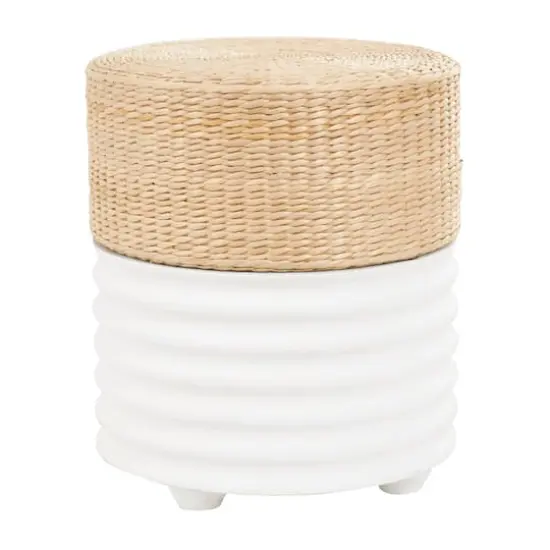 18" Two-Toned Stool with Seagrass Top White {1}