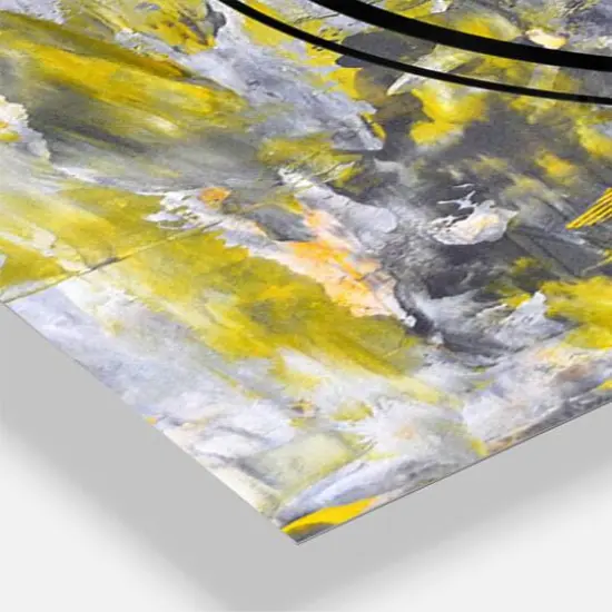 Designart Gray & Yellow Abstract Pattern Modern 3 Panel Wall Clock {4}