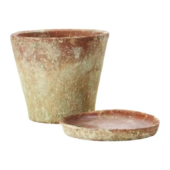 Hello Honey&reg; Distressed Terracotta Cement Planter with Saucer Set {4}