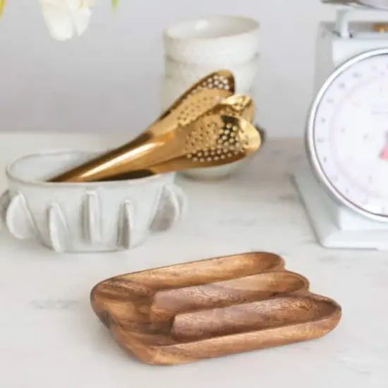 Hello Honey&reg; 7" Natural Acacia Wood Divided Tray {3}