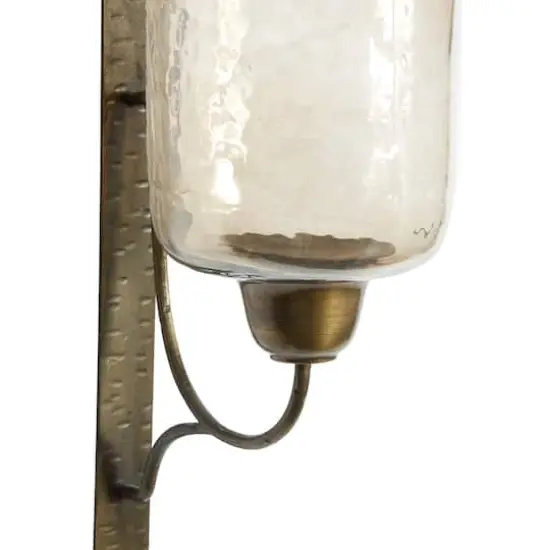 Bronze Iron and Glass Traditional Candle Wall Sconce, 17" x 7" x 9" {5}