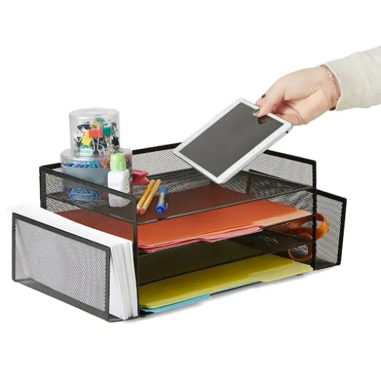 Mind Reader 6-Compartment Desk Organizer Black {3}