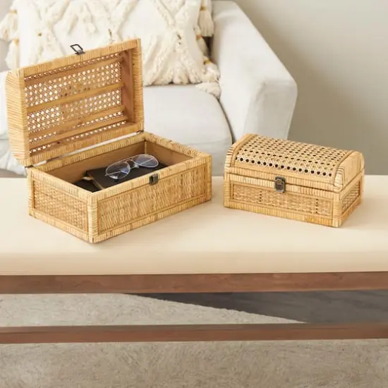 Brown Rattan Handmade Woven Storage Box with Curved Tops & Wrapped Edges, 2ct. {11}