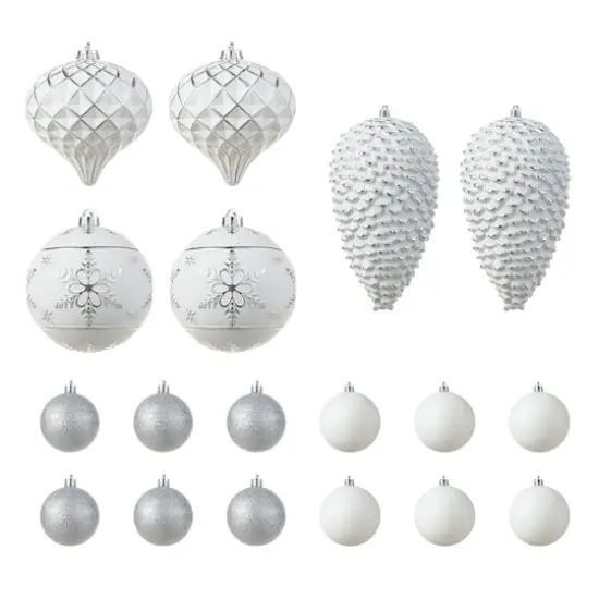 Glitzhome&reg; 18 Pack Elegant Silver Deluxe Large Shatterproof Ornaments {1}