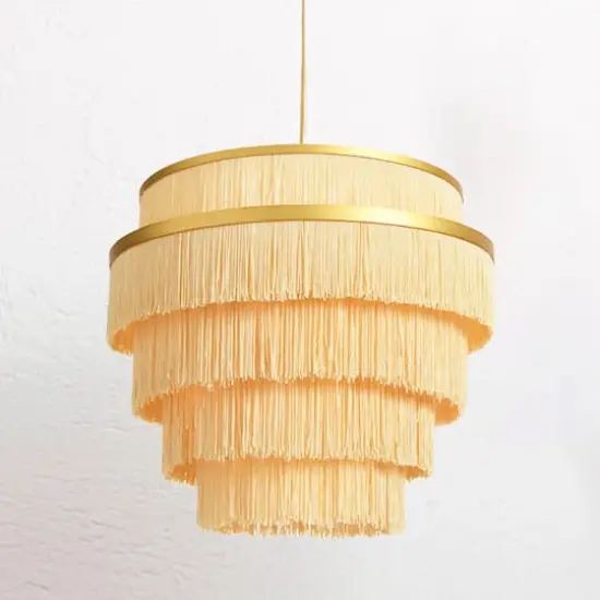 Hello Honey&reg; Gold Metal with 5-Tiered Cream Fringe Pendant Lamp {4}