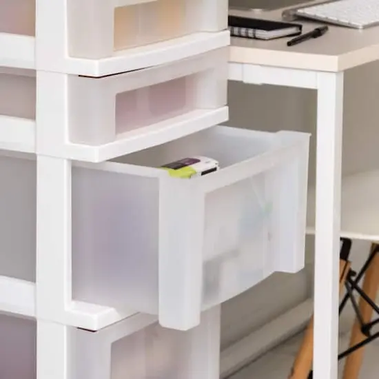 IRIS White 6-Drawer Storage Cart With Organizer Top {7}