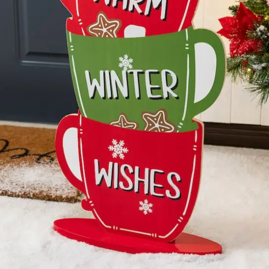 Glitzhome&reg; 34.5" Wooden Christmas Gingerbread Man on Coffee Cup Porch Decor {7}