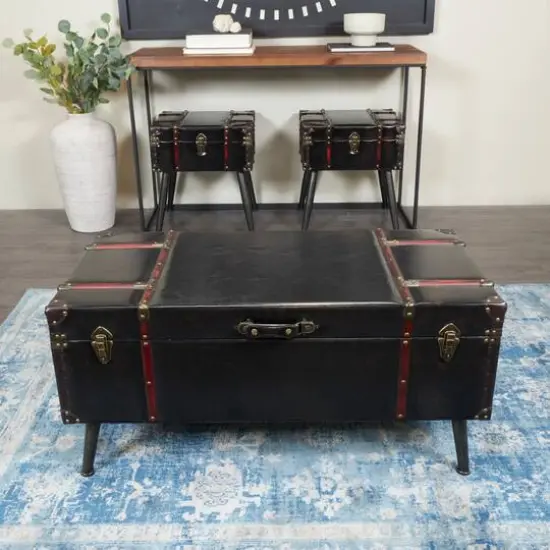 Black Faux Leather Studded Coffee Table Set {14}