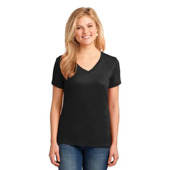 Port & Company® Ladies Core Cotton Neutrals V-Neck T-Shirt Jet Black {3}