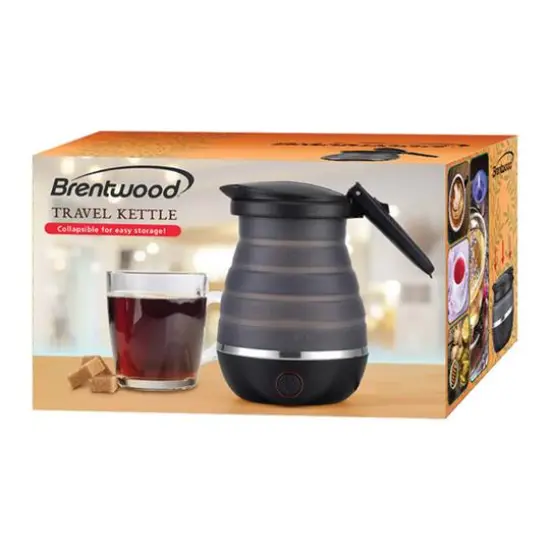 Brentwood Black 0.85qt. Dual-Voltage Collapsible Travel Kettle {8}