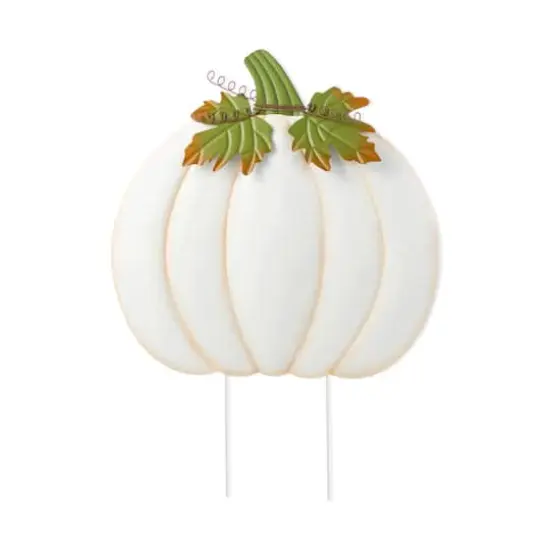Glitzhome&reg; 39.5" Fall Oversized Metal Ivory Pumpkin Yard Stake, Wall or Standing Decor {1}