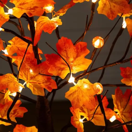 4ft. Pre-Lit Minimalist Autumn Maple Artificial Fall Tree with 56 LED Warm White & Orange Pumpkin Shaped Lights {5}