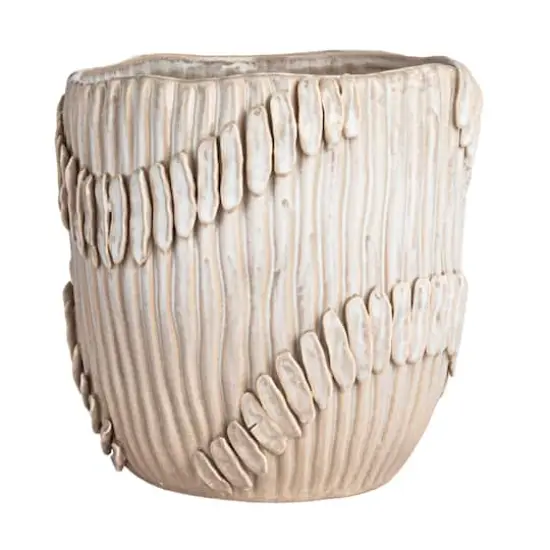 Hello Honey&reg; 9.25" Cream Pleated Handmade Stoneware Vase {5}