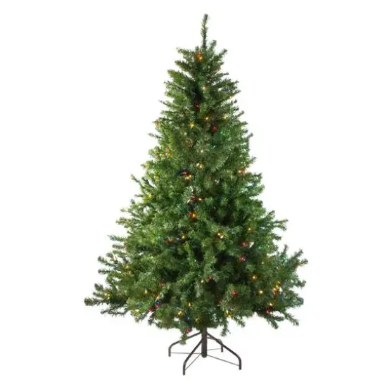 6ft. Pre-Lit Canadian Pine Medium Artificial Christmas Tree, Multicolor Lights {1}