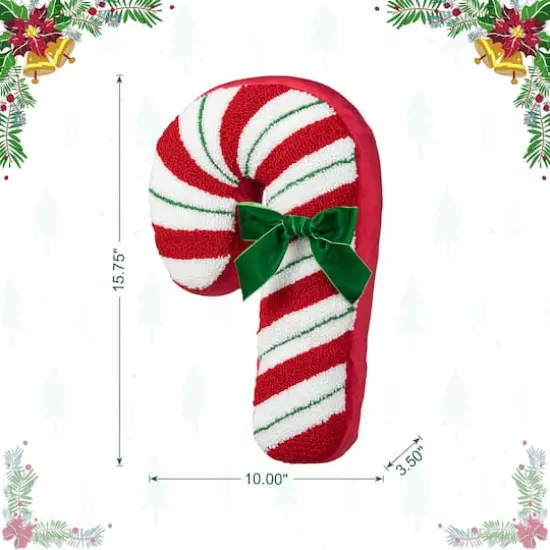 Glitzhome&reg; 15.75" Hooked Christmas Candy Cane Pillow {9}