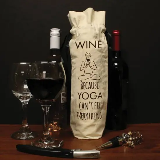 Personality Case&trade; Yoga Can't Fix Everything Canvas Wine Bag {3}