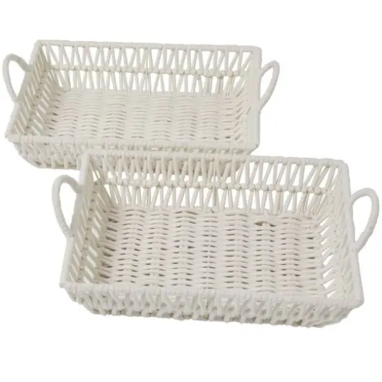 White Cotton Handmade Woven Storage Basket with Handles Set of 2 19", 18" {1}