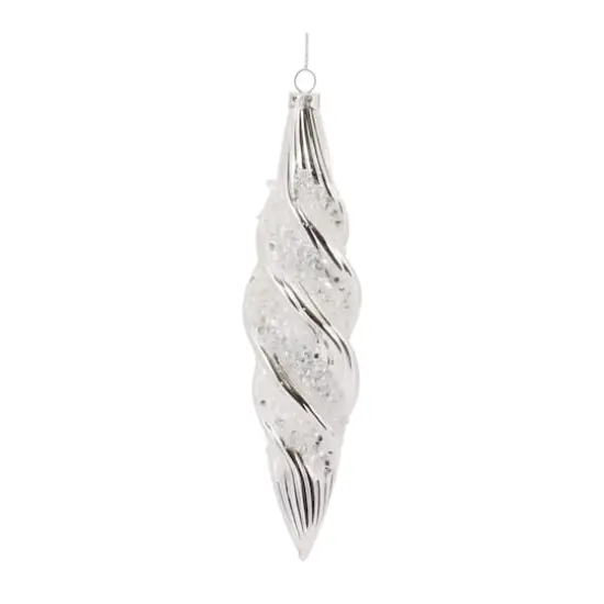 Beaded Silver Teardrop Swirl Glass Ornament Set {5}