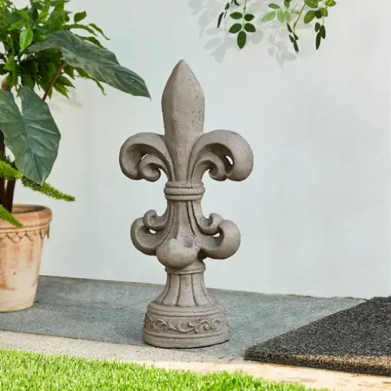 Glitzhome&reg; 21" Gray Standing Fleur De Lis Garden Statue {3}