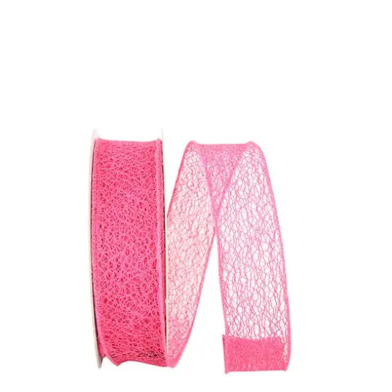 JAM Paper 1.5" x 25yd. Web Natural Wired Ribbon Fuchsia {1}